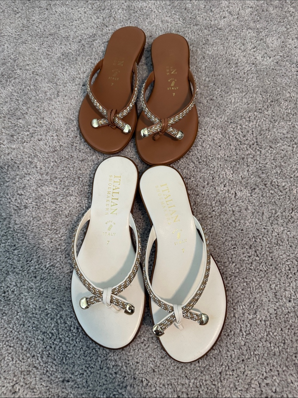 Italian Shoemakers Women's Bow Thong Sandals - White and Brown size 7